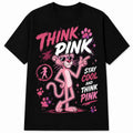 Think Pink Graphic T-Shirt - Urban Streetwear Cool Cartoon Tee Black Cotton Top