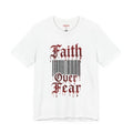 Faith Over Fear T-Shirt | Gothic Script Cross Barcode Design