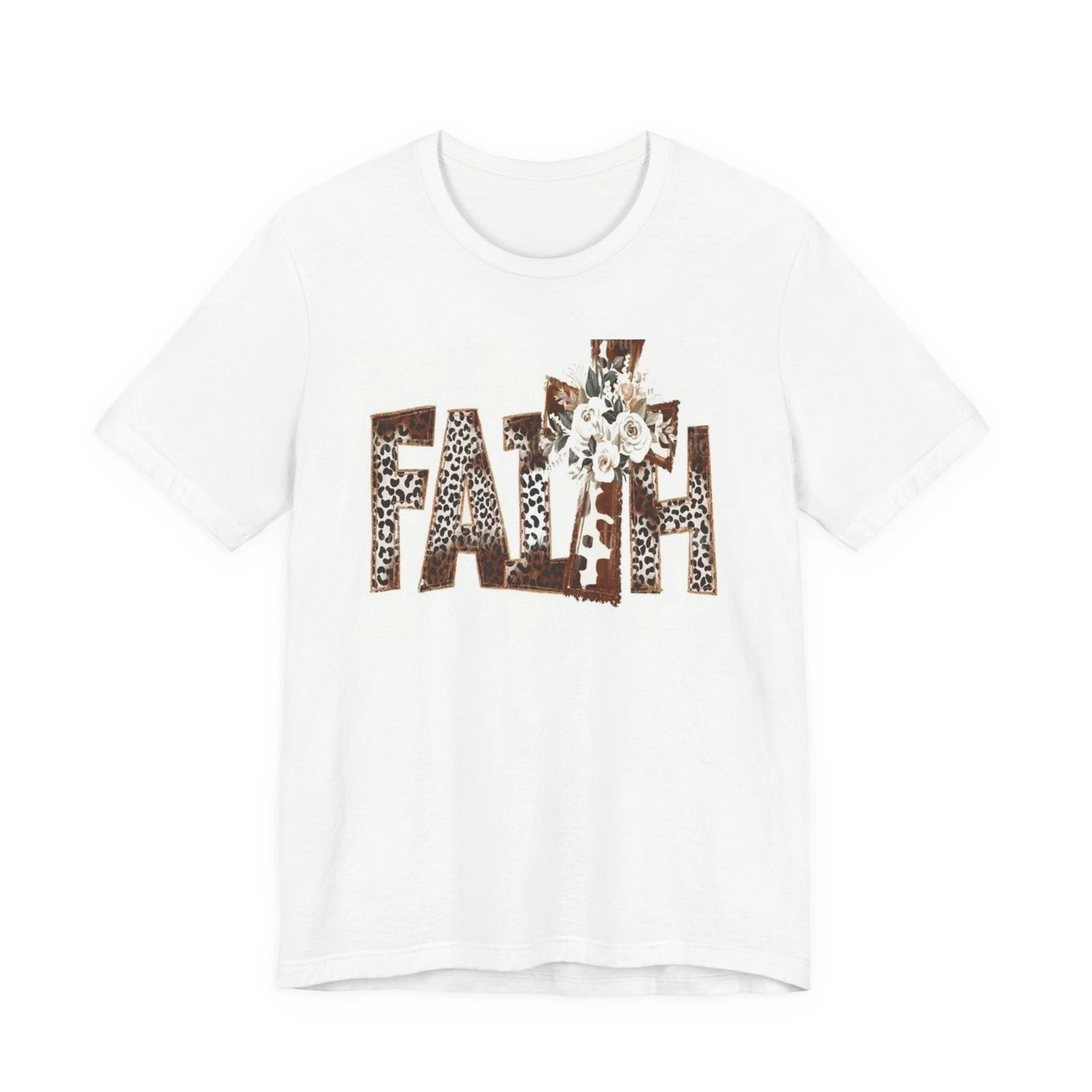 Faith Leopard Cross Tee | Floral Accent