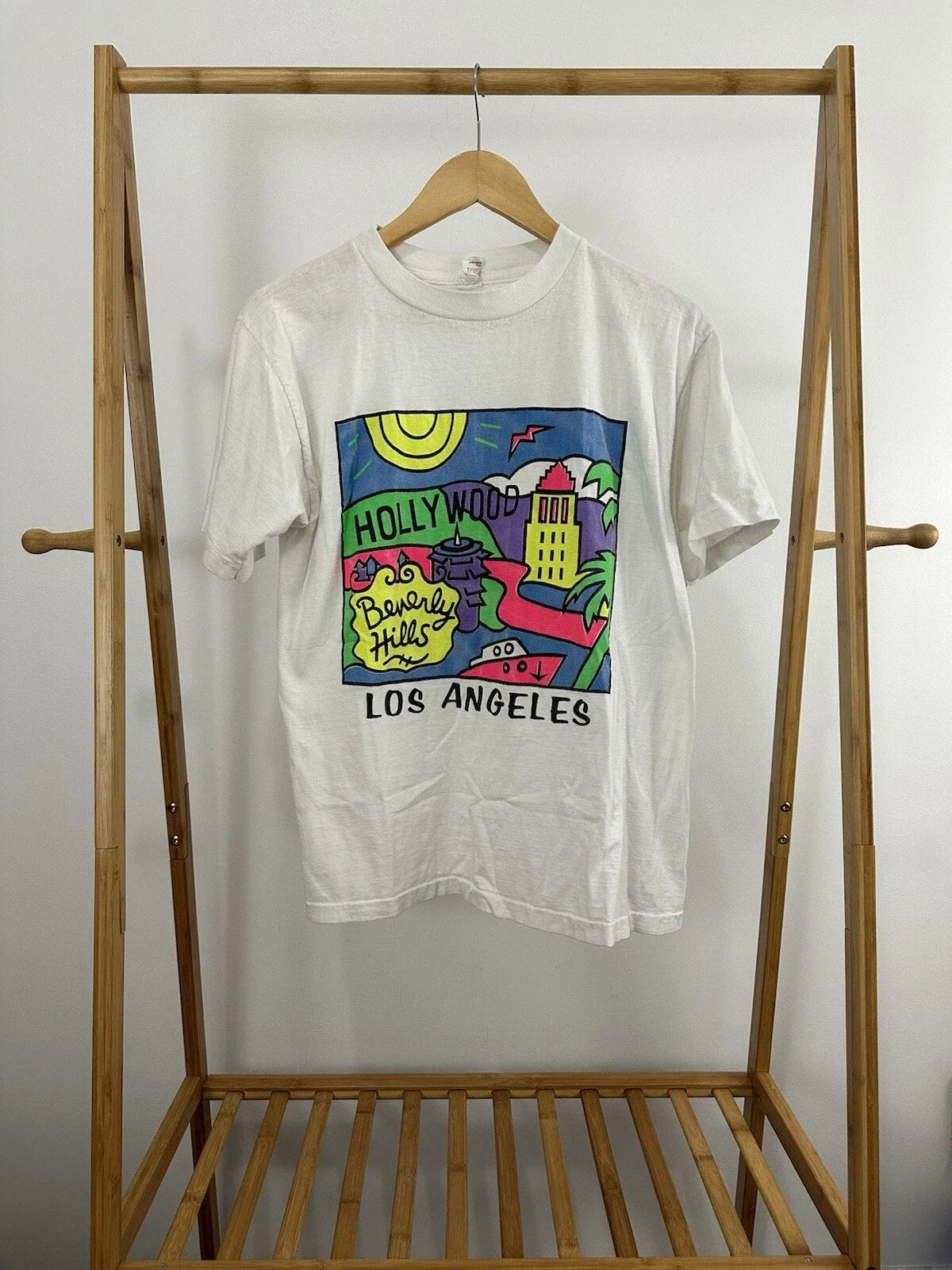 VTG 80s Los Angeles Pop Art Colorful Bold Hollywood Beverly Hills T-Shirt Size M