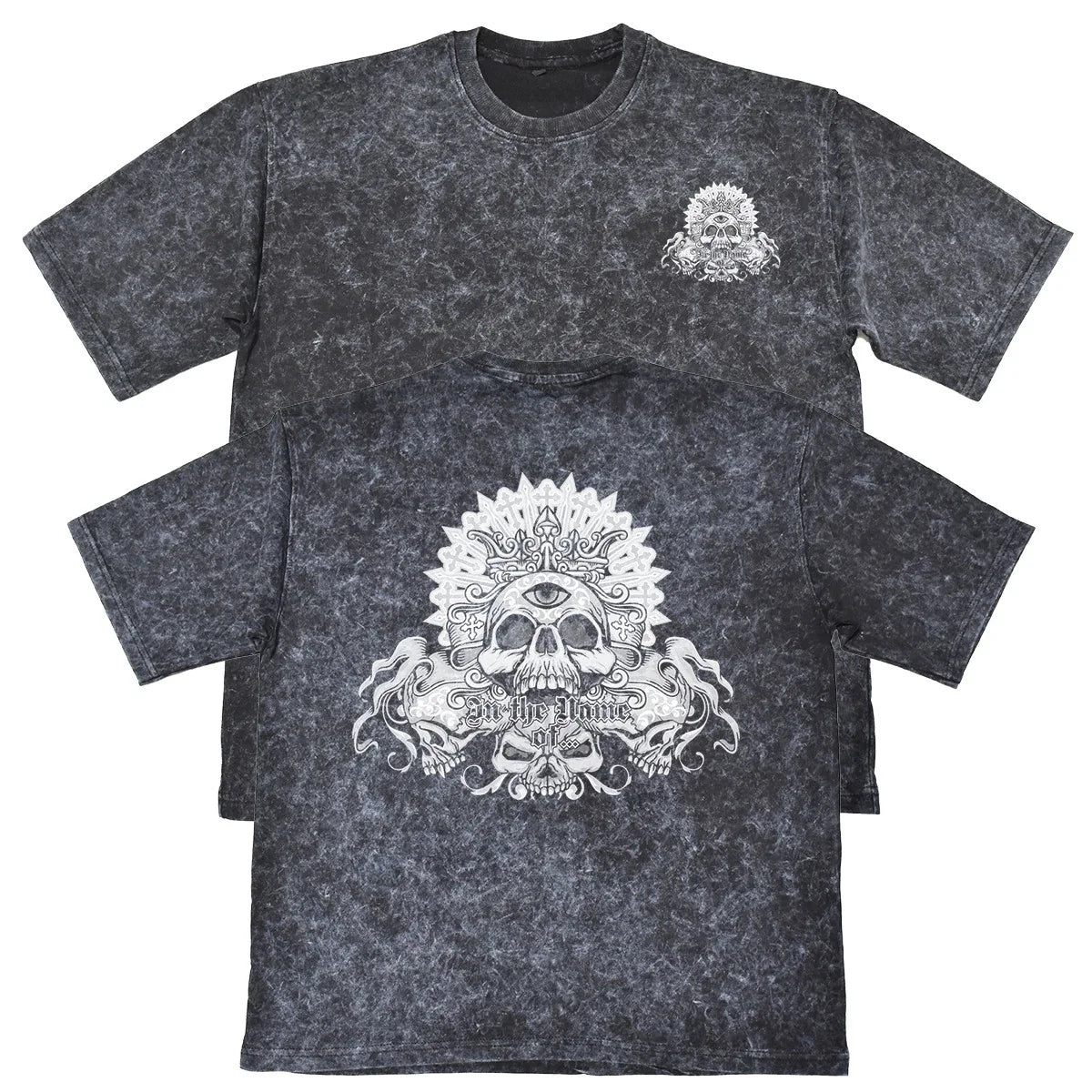 In The Name Of Unisex Mens Carbon Grey 240gsm French Terry Acid Wash T-Shirt