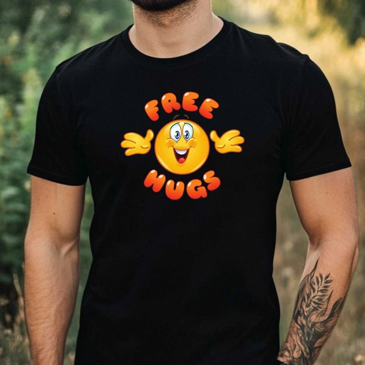 Mens Free Hugs Motif Cotton T-Shirt Size XS to 5XL