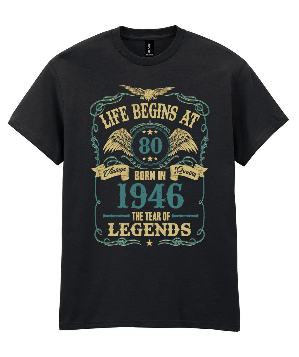 Life Begins at 80 T-Shirt Mens Funny Born In 1946 80th Birthday Gift Grandad Dad