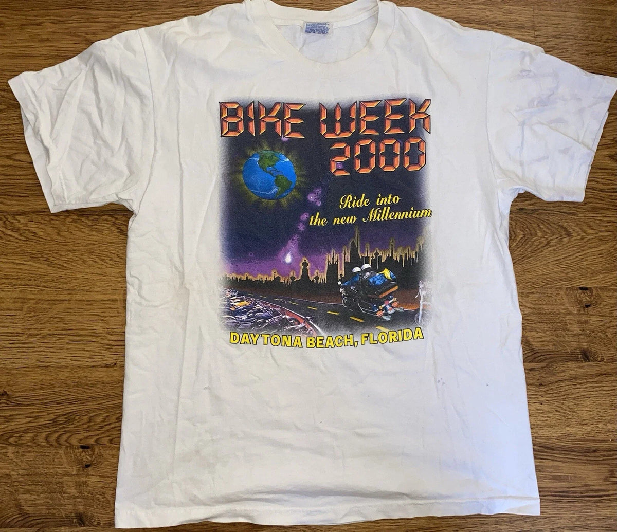 Vintage 2000 Y2K Bike Week Daytona Beach FL Double Sided Shirt Large