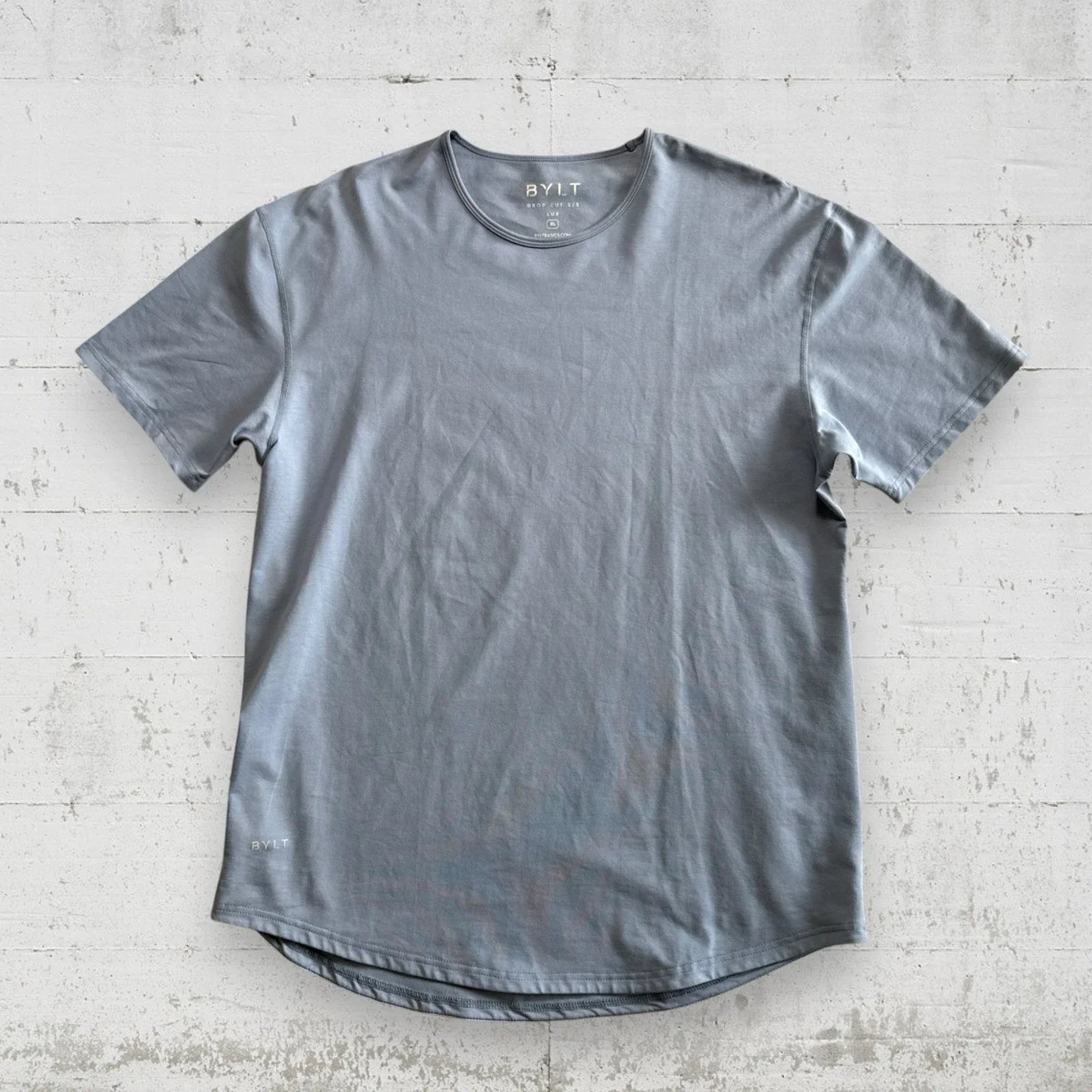 BYLT Premium Basics Lux Drop Cut T Shirt Mens XL Blue Curved Hem