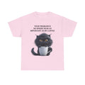 Grumpy Black Cat with Coffee T-Shirt | Funny Coffee Cat Tee