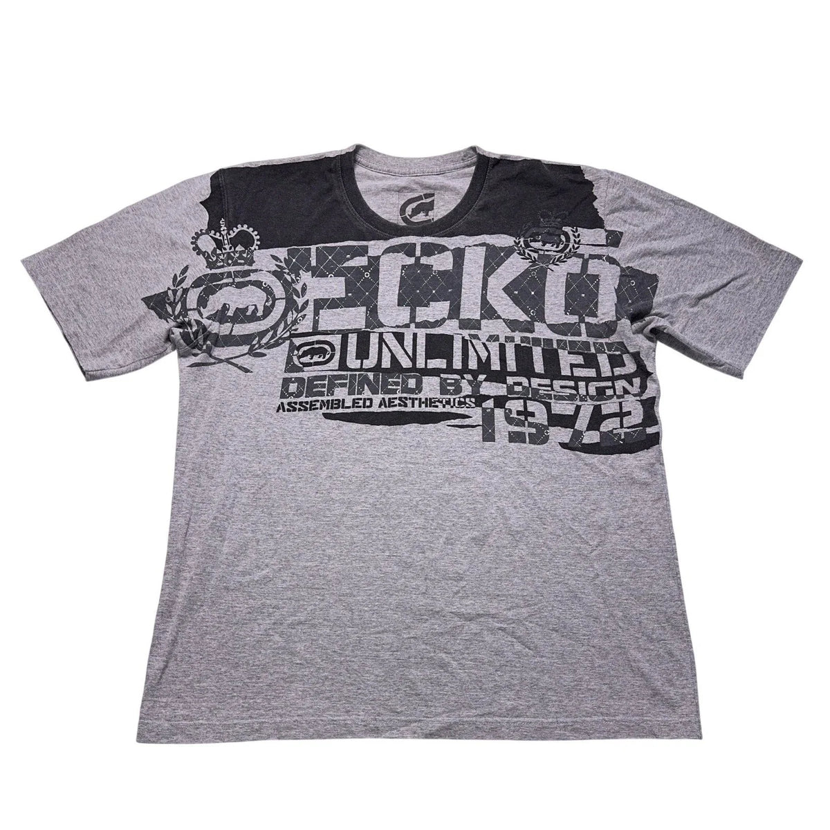 Vintage Ecko Unltd MMA Graffiti T-Shirt Mens 3XL Gray Skull Oversized Y2K