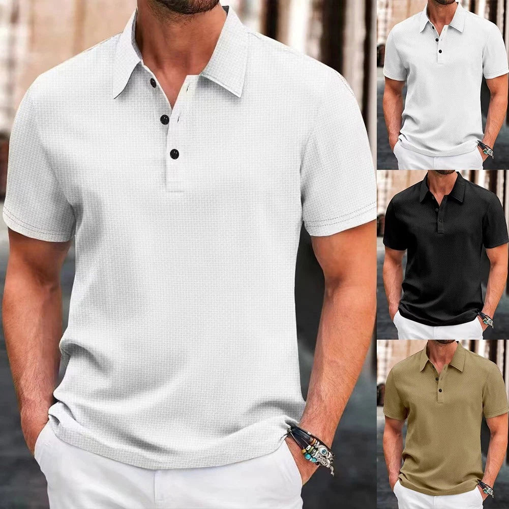 Men's Short Sleeve Lapel Shirt for Daily Vacation Wear Breathable Polyester Top