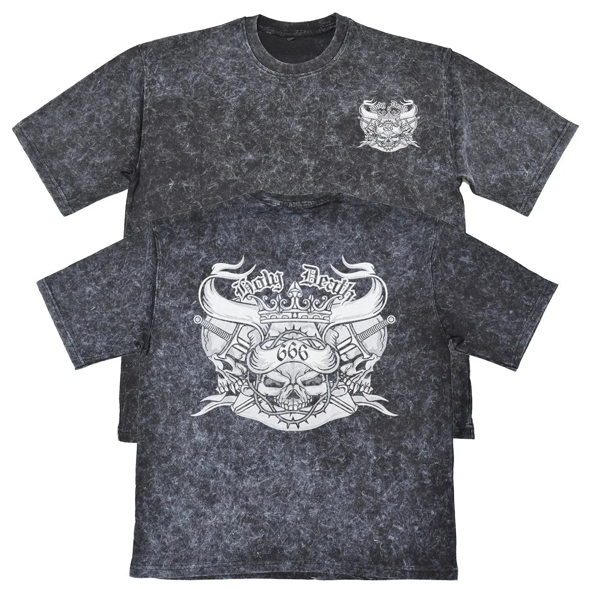 Holy Death 666 Mens Carbon Grey Heavyweight 240gsm Vintage T-Shirt Gothic