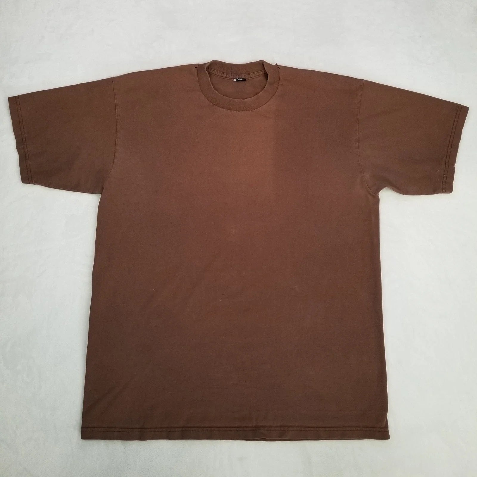 Brown Basic T-Shirt Men's Thick Short Sleeve Crewneck Classic Casual