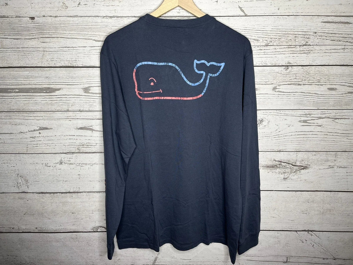 Vineyard Vines Mens Blue Vintage Whale Graphic Long Sleeve Shirt Medium NWT