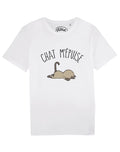 Mens T-Shirt Short Sleeve White Cotton Graphic Design CHAT M'EPUISE S 2XL