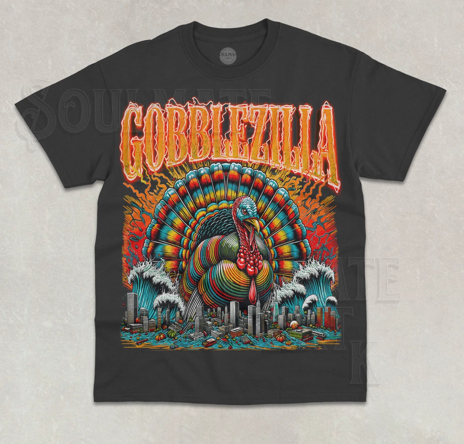 Gobblezilla T-Shirt Funny Turkey Day Thanksgiving Meme Unisex Graphic Shirt