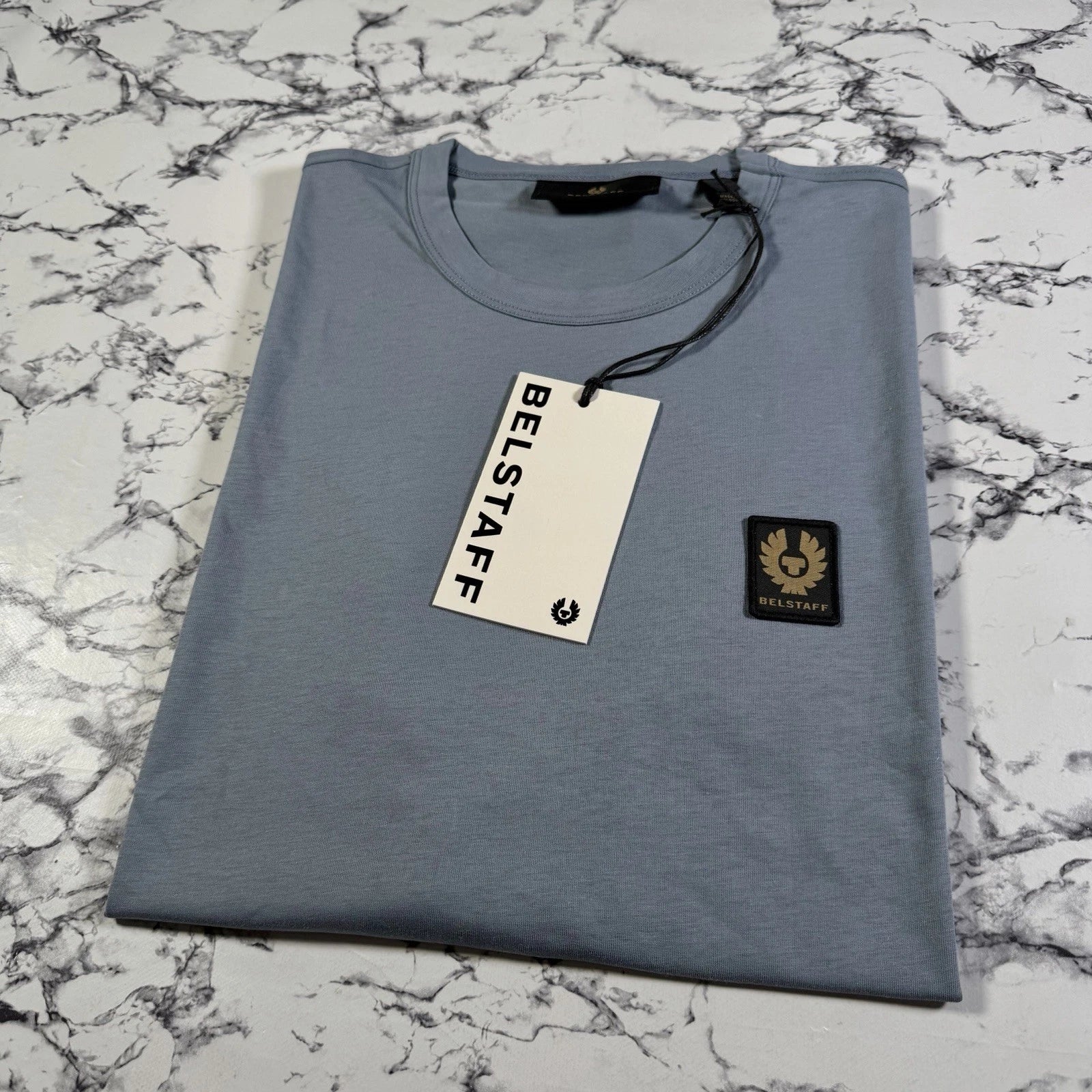 BELSTAFF Mens Blue Flint Phoenix Logo T Shirt SIZE LARGE BNWT Authentic