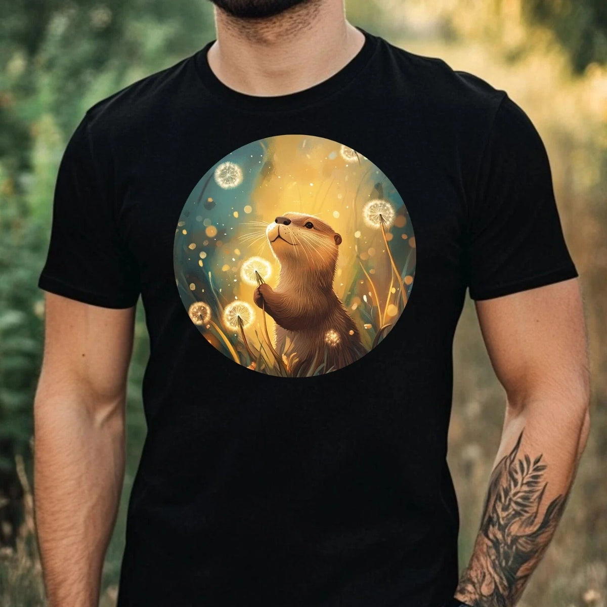 Mens Dandelion Print Cotton Otter T-Shirt Size XS to 5XL
