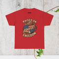 Raised on Coffee & Freedom Graphic T-Shirt Patriotic Cotton Tee for Men