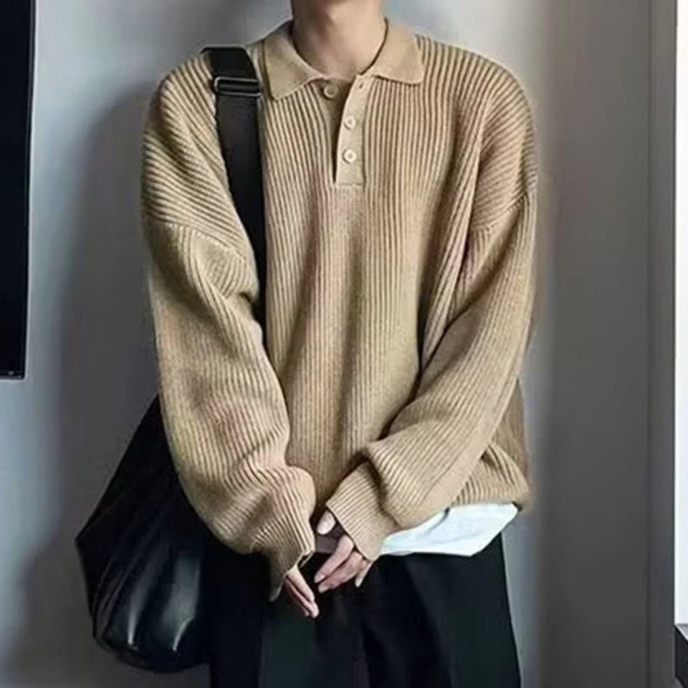 For Mens Casual Loose Knitwear Retro Oversize Loose Collar Polyester Shirt