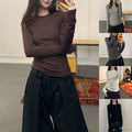 Slender Fit Women Long Sleeve T-Shirt with Crew Neck Comfortable Daily Wear