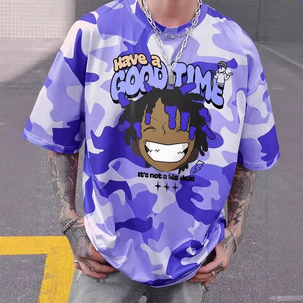 Mens casual camouflage hiphop print top made of polyester for daily wear