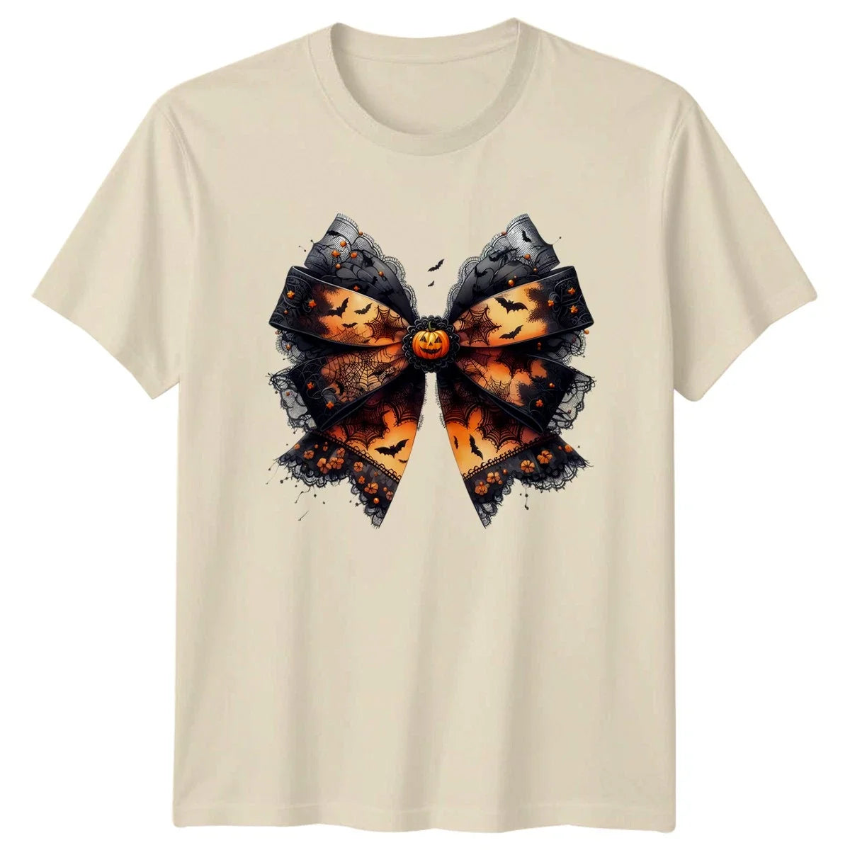 Halloween Spooky Bow Graphic Unisex Mens Womens Tee Jack O Lantern Bats