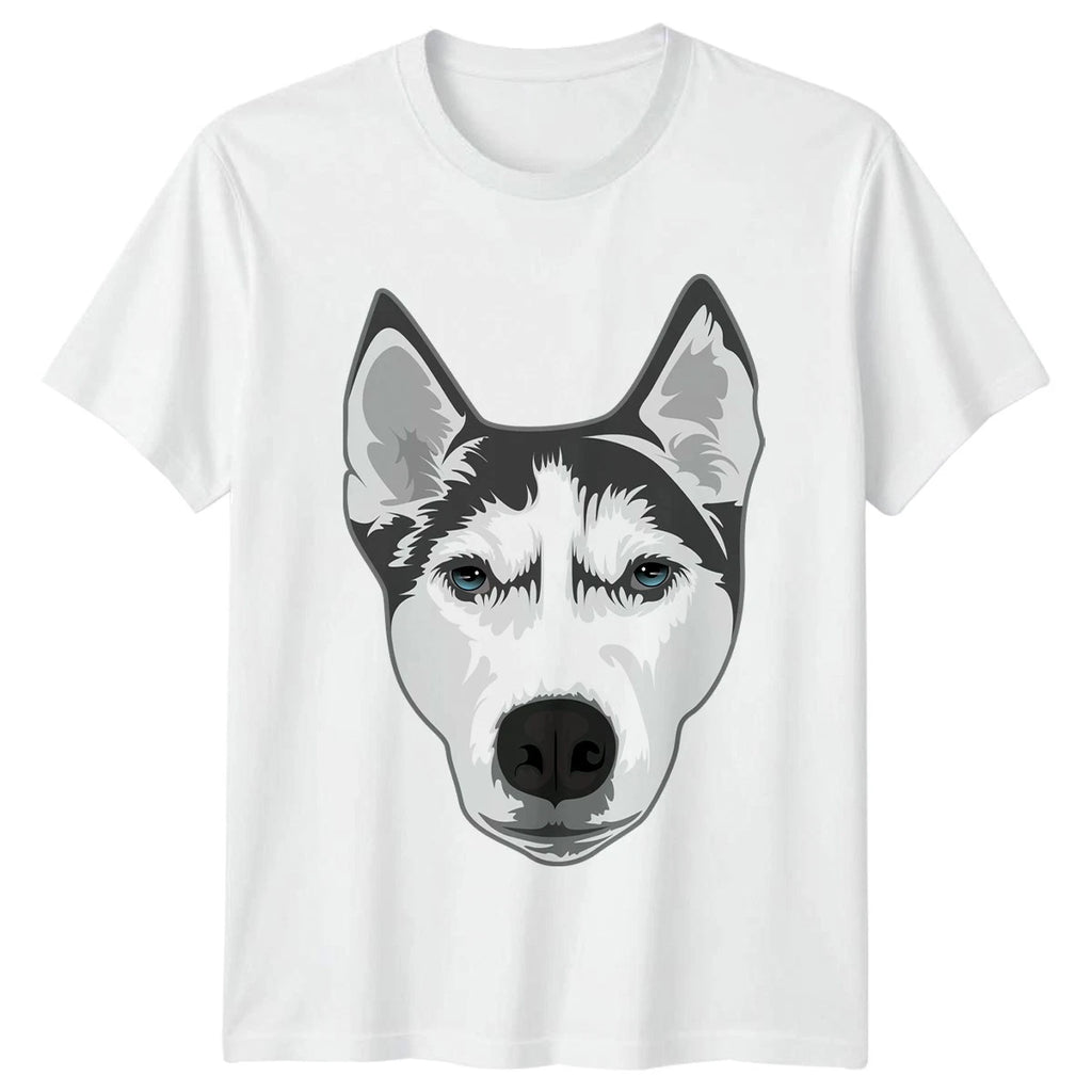 Stylish Blue Eyed Siberian Husky Dog Face Art T-Shirt Lover Gift For Him And Her