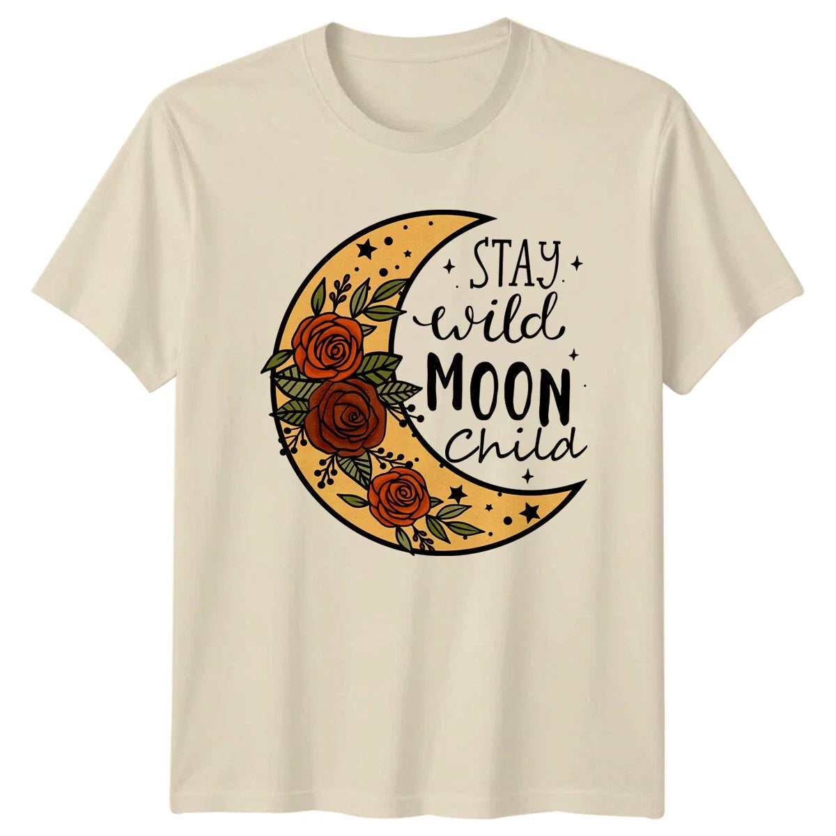 Stay Wild Moon Child Celestial T-Shirt Boho Crescent Moon Floral Tee