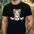 Mens Cat Yoga Print Cotton T-Shirt Size XS to 5XL