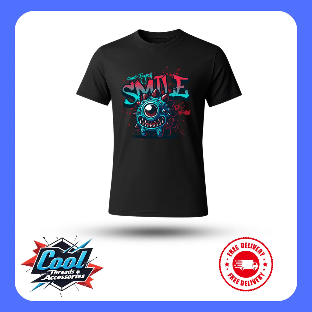 T Shirt One Eyed Smile Monster Creature Graphic Tee Short Sleeve