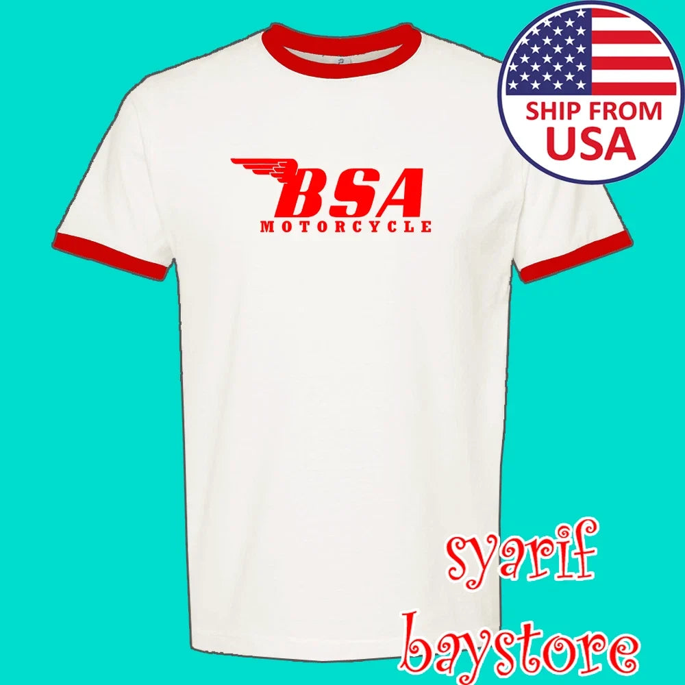 BSA Classic Motorcycle Men's Ringer Red Size S to 3XL
