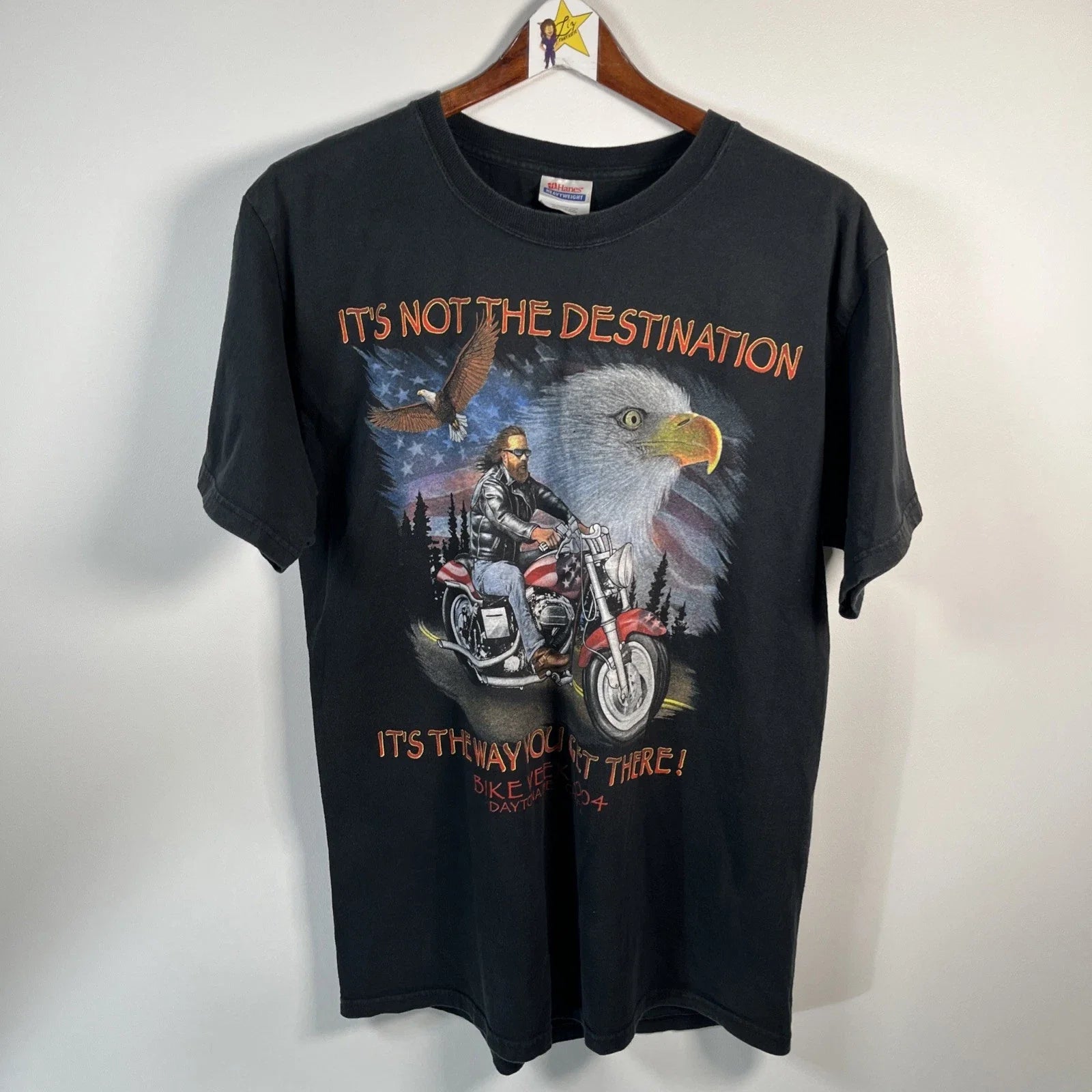 VTG Daytona Bike Week Double Sided Graphic T Shirt Y2K Large Patriotic Eagle