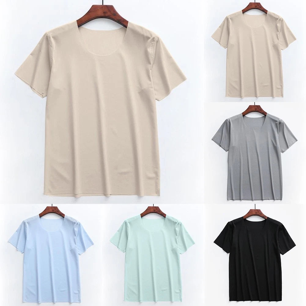 Loose Men's Ice Silk T-Shirt Short Sleeve for Home Wear and Daily Comfort