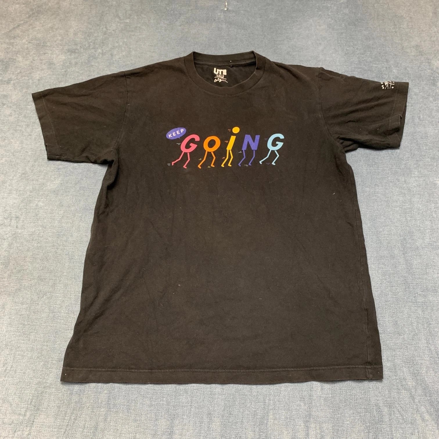 Uniqlo Pieter Ceizer T Shirt Mens Large Black Cotton Keep Going Graphic Trendy