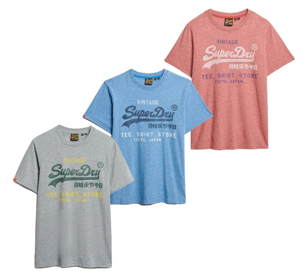 Superdry T-Shirt Short Sleeve Crew Neck Top VL Classic Relaxed Tee Blue Grey Red