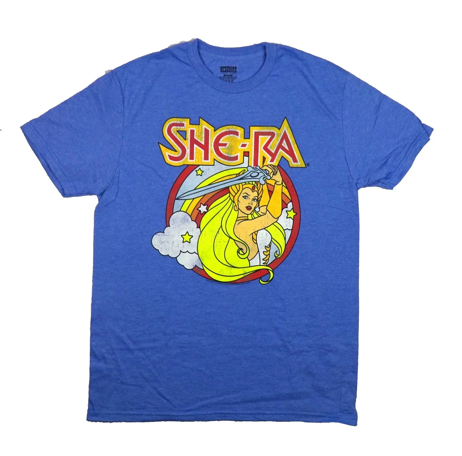 She-Ra Adult New T-Shirt - Distressed Sword Swinging Circle Logo Pic