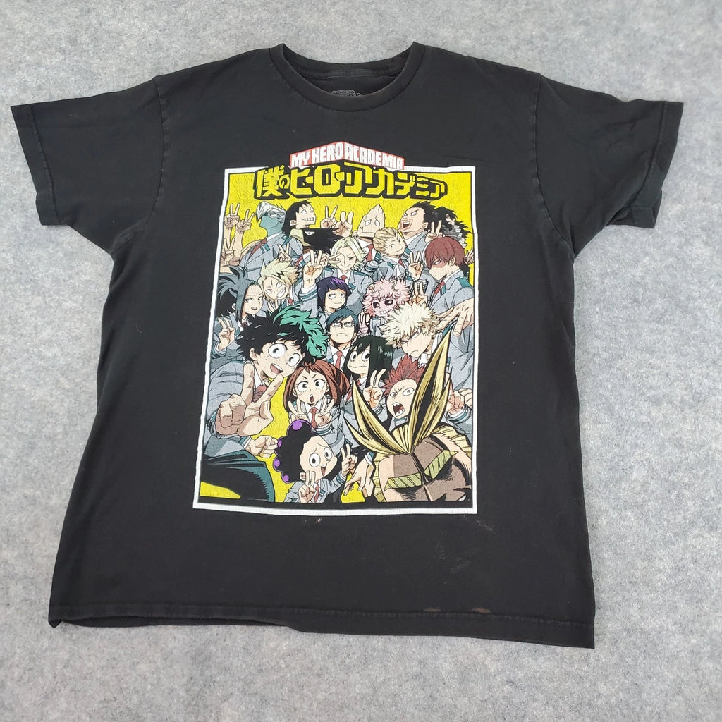 My Hero Academia Shirt Mens Large Black Crew Neck Short Sleeve Stretch Pullover