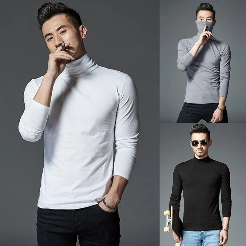 Fashionable and Comfortable Men's Turtleneck Long Sleeve Pullover T Shirt
