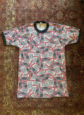 Vintage Budweiser All Over Print Ringer T Shirt Men’s Medium 70’s USA Beer Promo