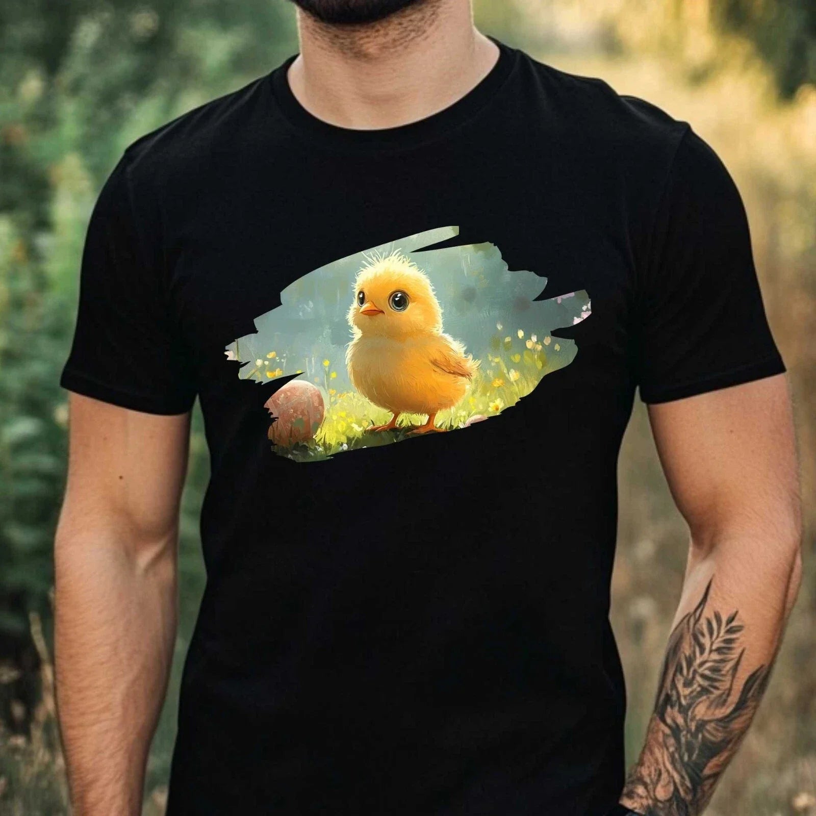 Mens Funny Easter Chick Print Cotton T-Shirt Size XS to 5XL
