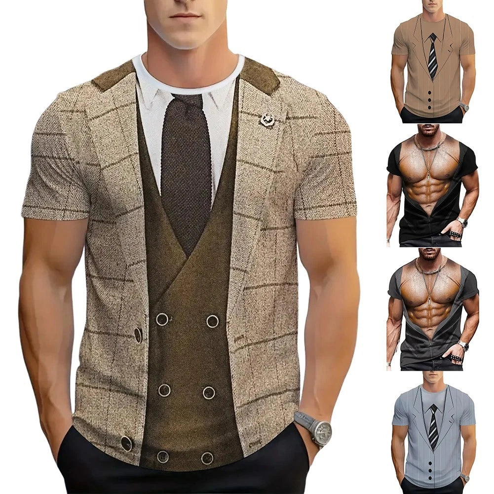 Funny Graphic Tee Fake Muscle T-Shirt Casual Wear Daily Use O-neck Design
