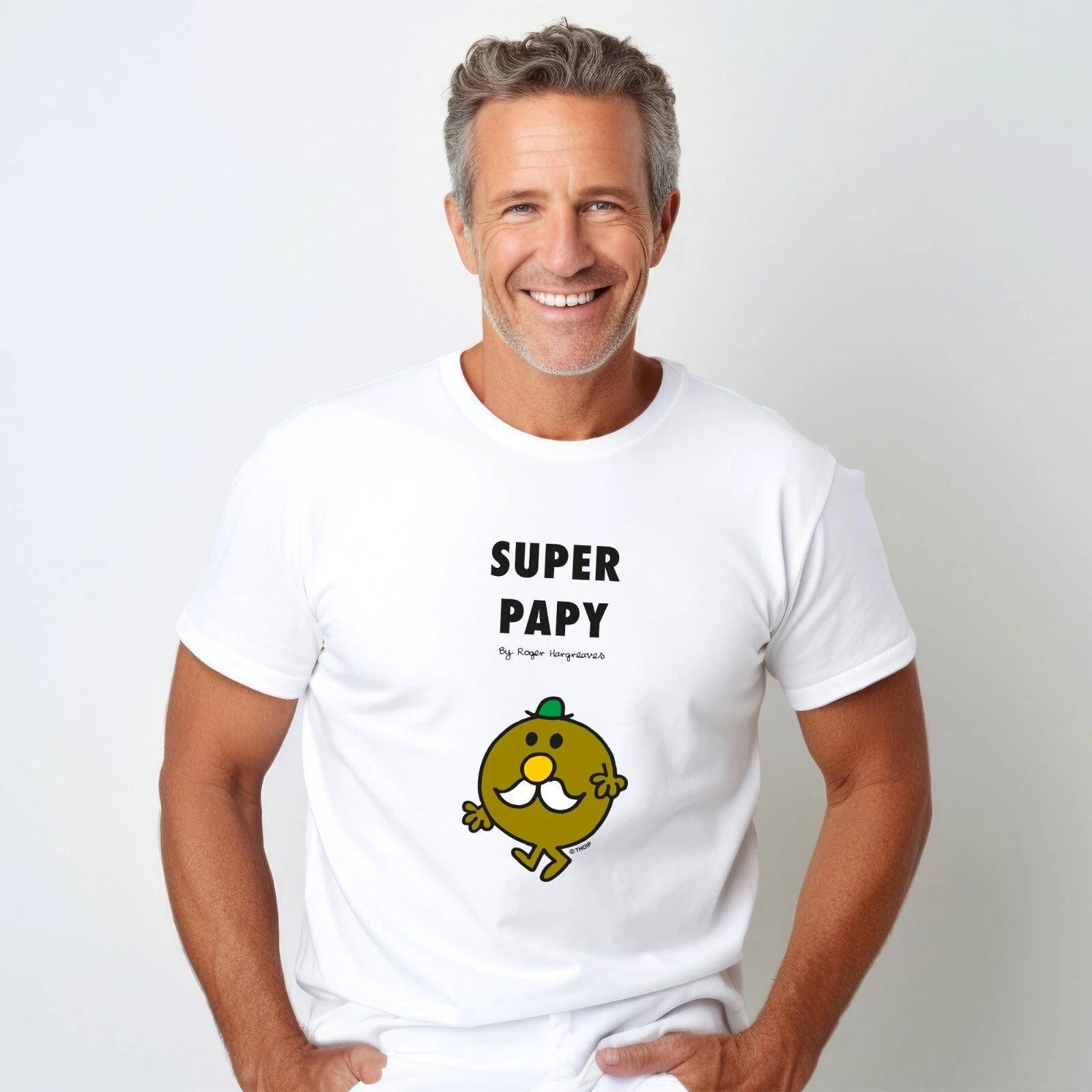 Men's T-Shirt Short Sleeve White Super Papy MRMME Motif Print Comic Dad