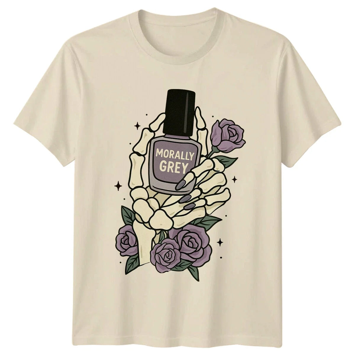 Morally Grey Nail Polish Skeleton Hands Gothic Mens Tee Womens Top Graphic