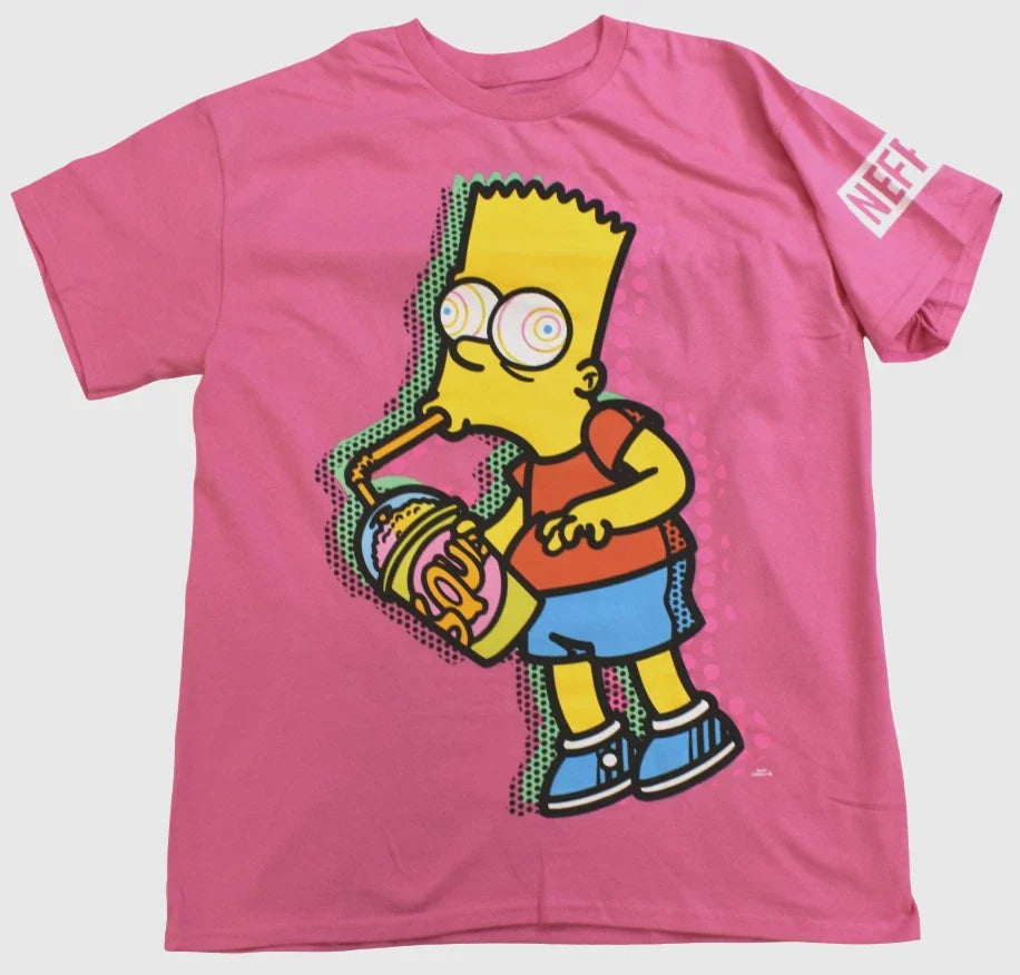 Neff x The Simpsons Mens Bart All Syrup Super Squishee Pink Shirt New M, L, XL