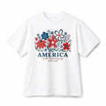 America 250th Anniversary Red Blue Floral Patriotic Retro Graphic Cotton T-Shirt