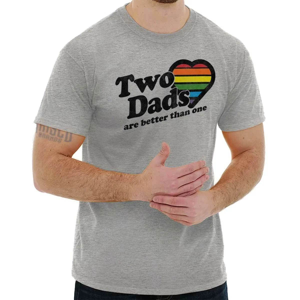 Two Dads Gay LGBTQ Adoption Fathers Gift Mens Casual Crewneck T Shirts Tees