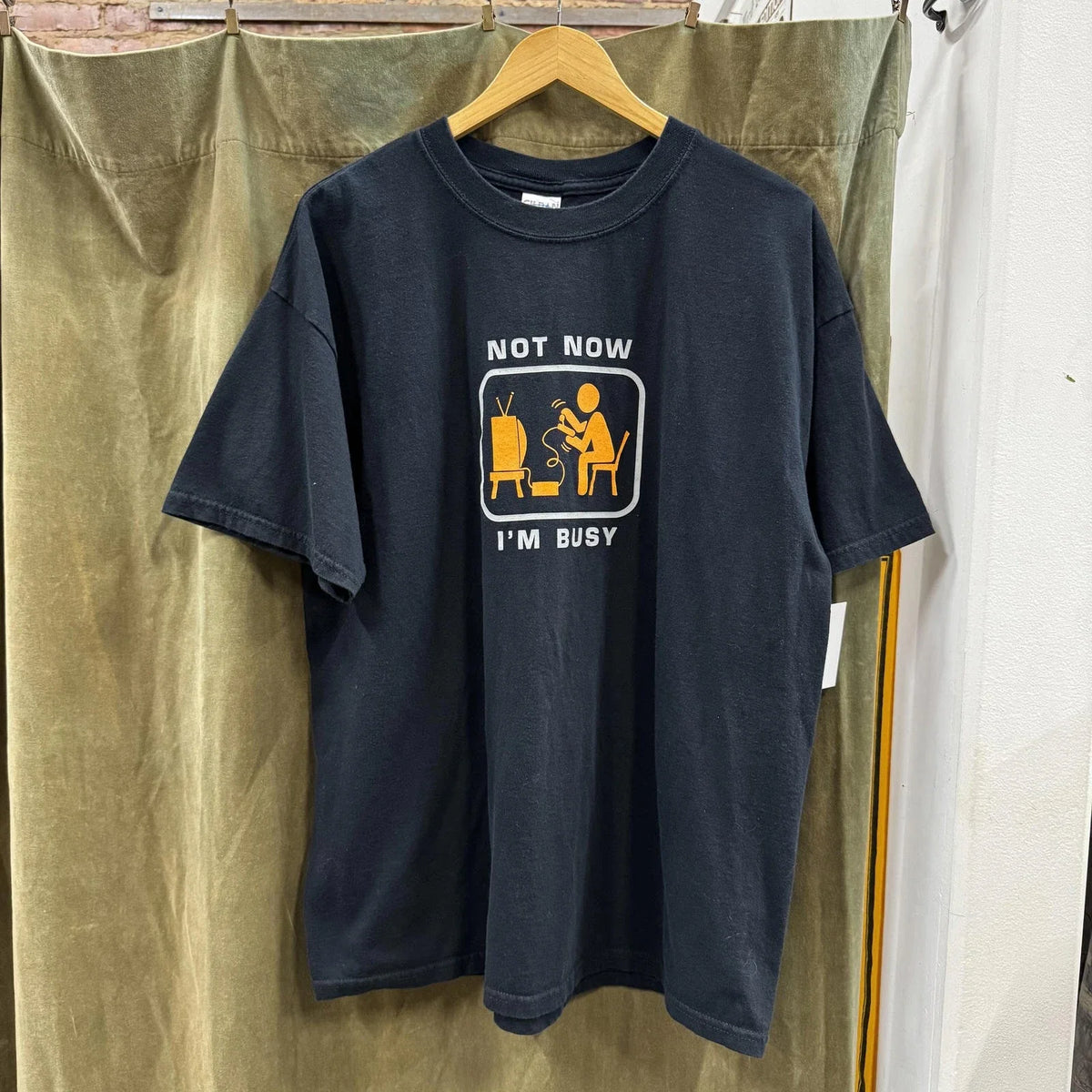 VTG Y2K Not Now Im Busy Gaming Gamer Black Gildan Heavy Cotton T-shirt XL
