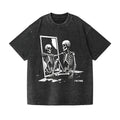 Funny Sarcastic "I'm Fine" Skeleton Graphic Washed Streetwear T-Shirt