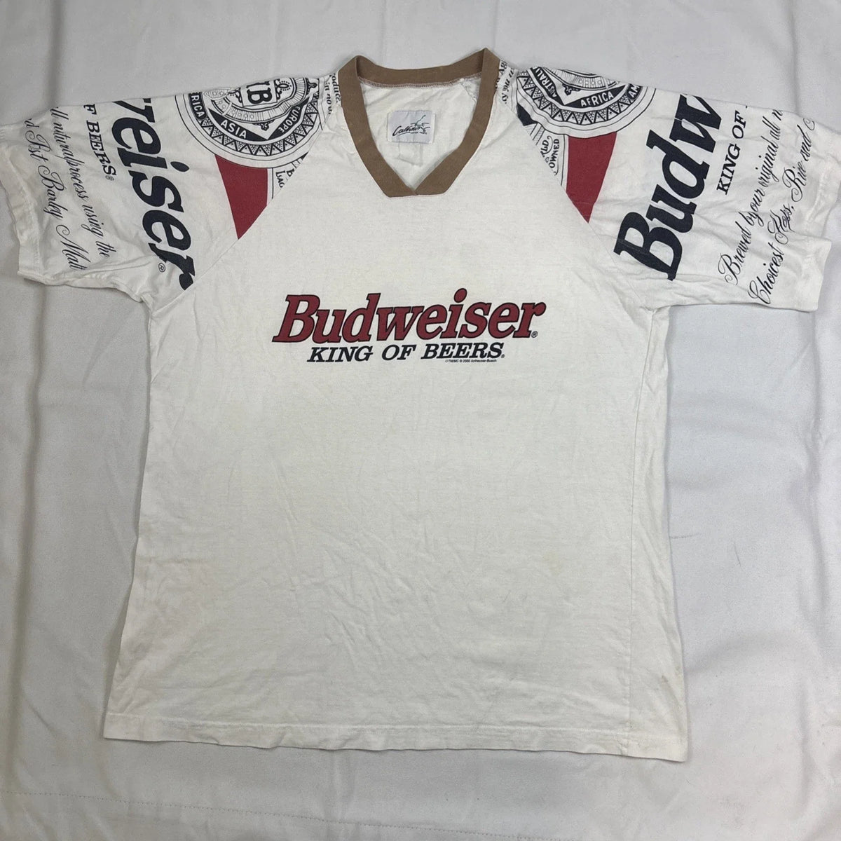 Calhoun T Shirt Men’s XL White Budweiser Long Of Beers 2000 Y2K Sleeves