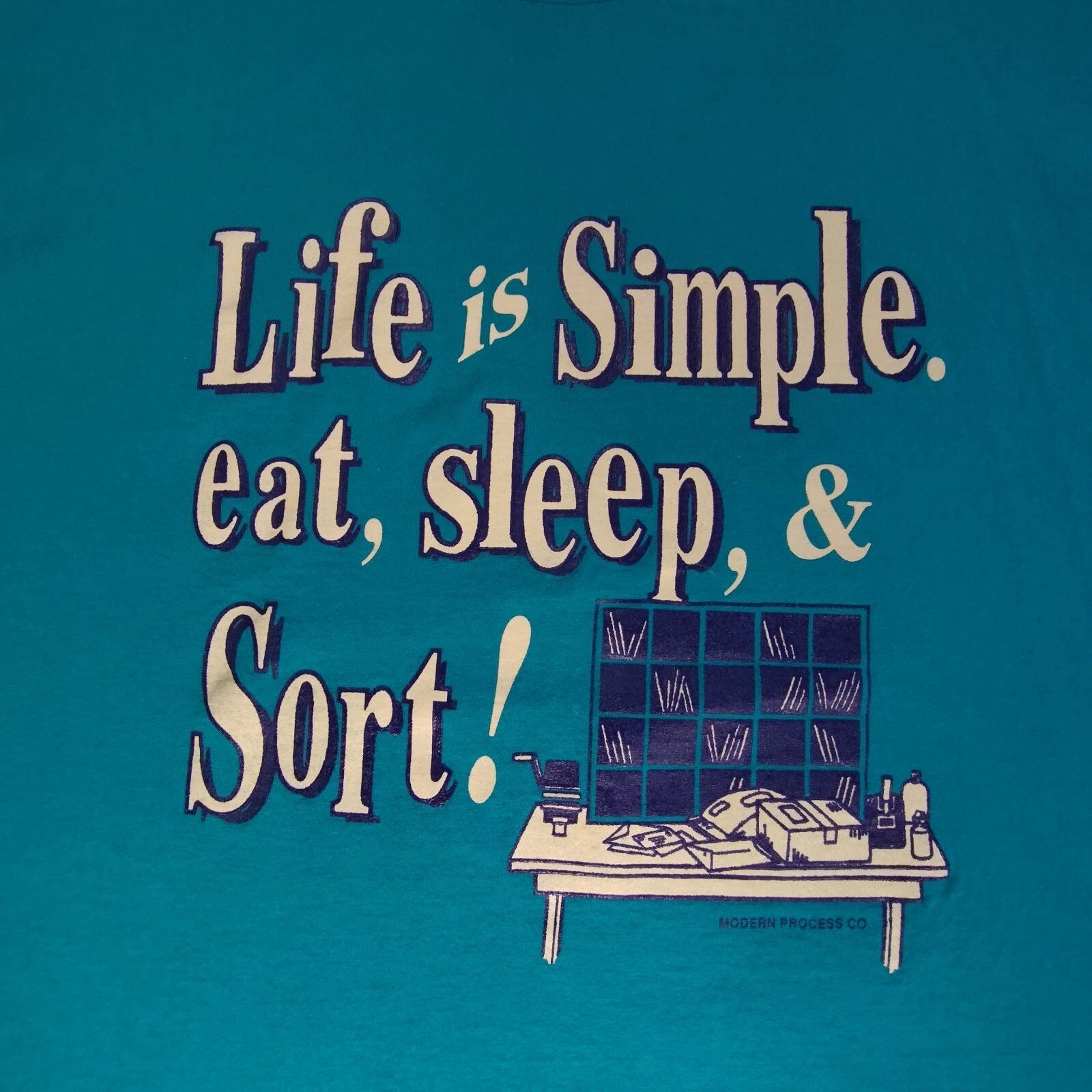 Vtg Eat Sleep Sort Mail Room Sorting Graphic T Shirt Lee XL Modern Process