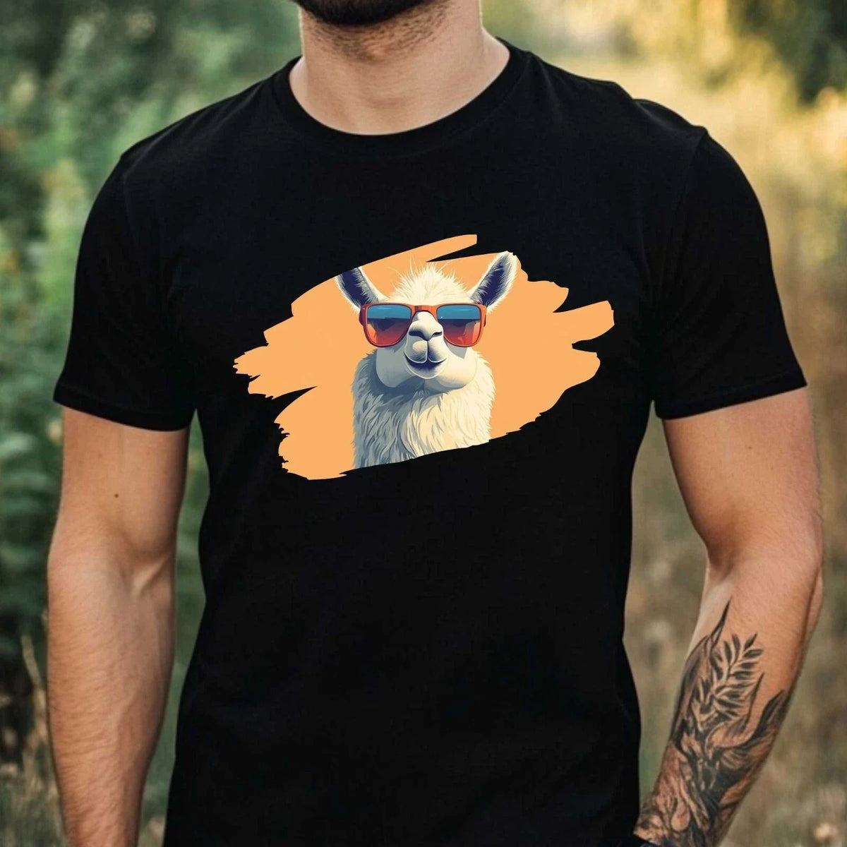 Mens Funny Llama Motif Cotton T-Shirt Size XS to 5XL