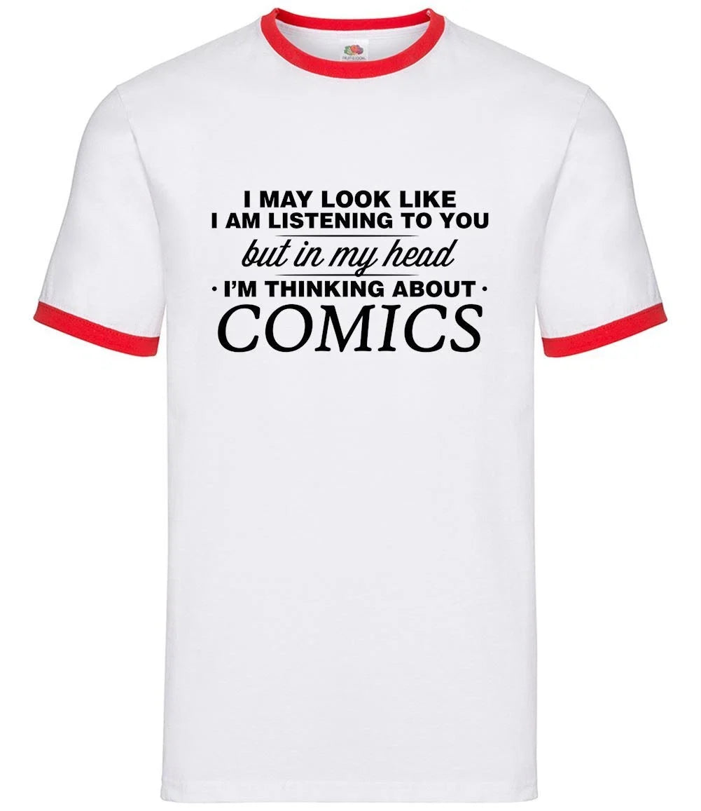 In My Head I'm Comics - Mens Ringer - Graphic Novel Superhero Pop Art Fan